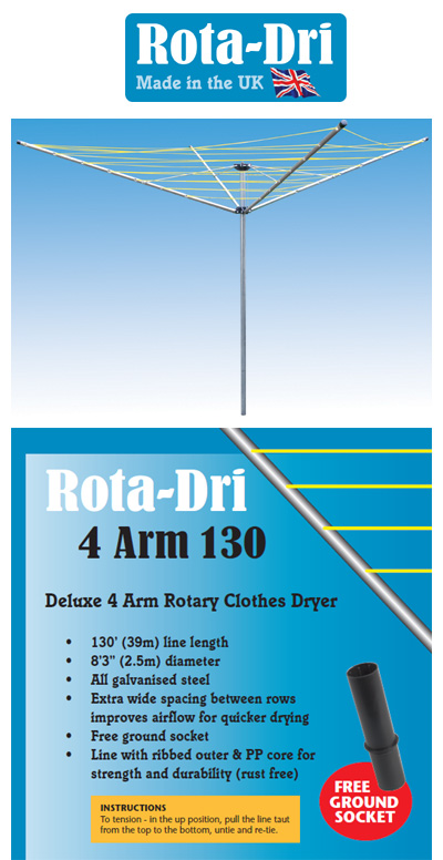 Rota-Dri 4 Arm 39mtr Rotary Washing Line - WITH FREE GROUND POST